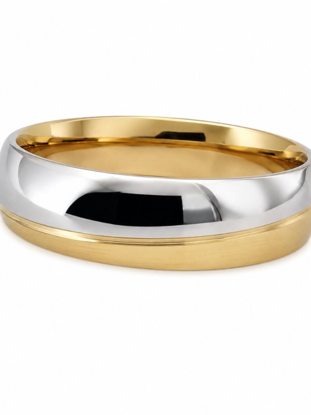 Size 11 Two Tone Silver Gold Stainless Steel Wedding Band Men's Women's Ring